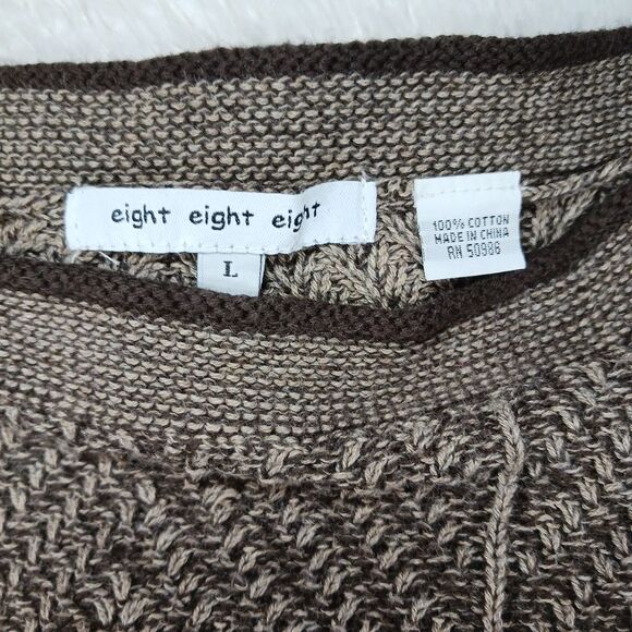 Herringbone Bodycon Knit Sweater Brown Boat Neck Accent Buttons Women's L Cotton - Picture 4 of 8